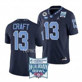 North Carolina Tar Heels 2022 Holiday Bowl Tylee Craft #13 Navy Men's Alternate Football Jersey