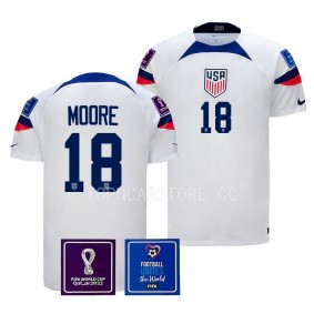 USMNT #18 Shaq Moore FIFA World Cup 2022 White Kit Jersey