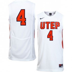 Male UTEP Miners #4 White Basketball Jersey