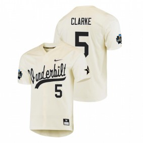 Men's Vanderbilt Commodores #5 Philip Clarke 2019 NCAA Baseball College World Series Jersey - Cream