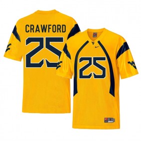 West Virginia Mountaineers Football #25 Gold College Justin Crawford Jersey