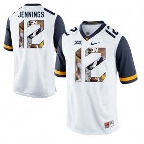 West Virginia Mountaineers Football #12 White Player Portrait College Gary Jennings Jersey