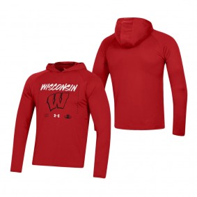 Wisconsin Badgers Under Armour On Court Shooting Long Sleeve Hoodie T-Shirt Red