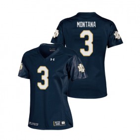 Women's Notre Dame Fighting Irish Under Armour #3 Navy Joe Montana College Football Replica Jersey