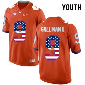 Youth Clemson Tigers Wayne Gallman II #9 Orange NCAA Football US Flag Fashion Jersey