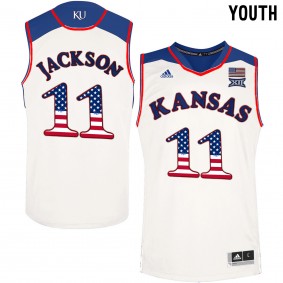 Youth Kansas Jayhawks #11 Josh Jackson White College Basketball US Flag Jersey