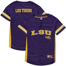 Youth LSU Tigers Purple Button-Up Strike Zone Baseball Jersey