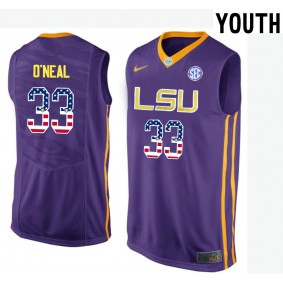 Youth LSU Tigers #33 Shaquille O'Neal Purple College Basketball Elite US Flag Jersey