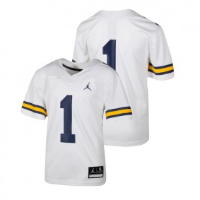 Youth Michigan Wolverines Jordan Brand #1 White College Football Team Replica Jersey