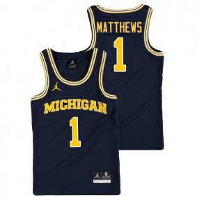 Youth Michigan Wolverines College Basketball Jordan #1 Navy Charles Matthews Replica Jersey