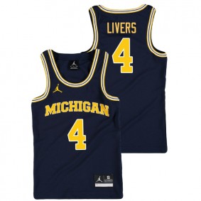 Youth Michigan Wolverines College Basketball Jordan #4 Navy Isaiah Livers Replica Jersey