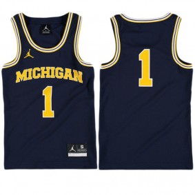 Youth Michigan Wolverines #1 Navy Tank Top Basketball Performance Jersey