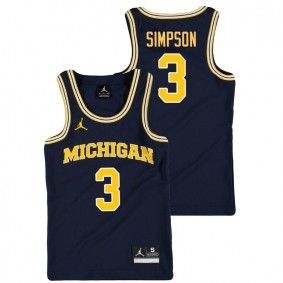 Youth Michigan Wolverines College Basketball Jordan #3 Navy Zavier Simpson Replica Jersey