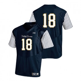 Youth Notre Dame Fighting Irish Football #18 Navy 2018 Shamrock Series Pinstripe Jersey