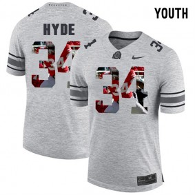 Youth Ohio State Buckeyes CameCarlos Hyde #34 Gray Football Player Pictorital Gridiron Fashion Limited Jersey