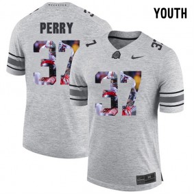 Youth Ohio State Buckeyes Joshua Perry #37 Gray Football Player Pictorital Gridiron Fashion Limited Jersey