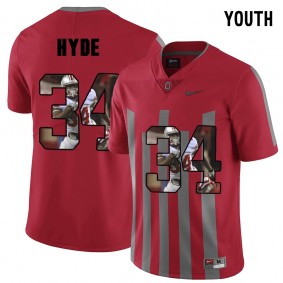 Youth Ohio State Buckeyes CameCarlos Hyde #34 Red Player Pictorital Fashion Football Jersey